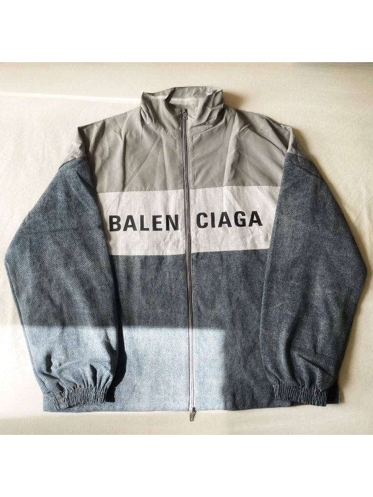 Balenciaga Colorblock Denim Tracksuit Jacket Oversized In Blue/Grey